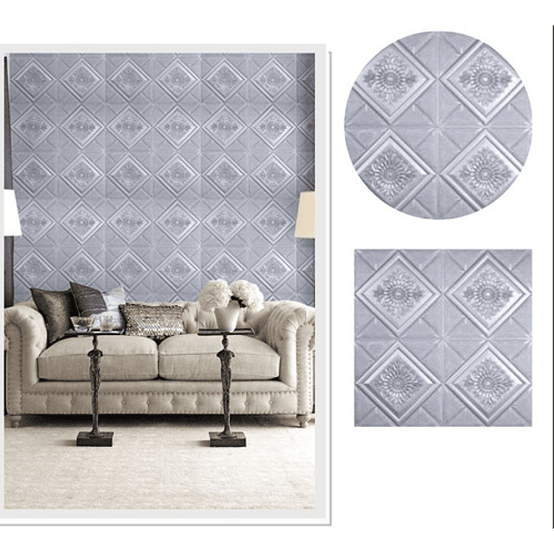  Pack 10 unidades - Revestimiento Pared Lamina 3d Pegatina Rombo Gris 4
