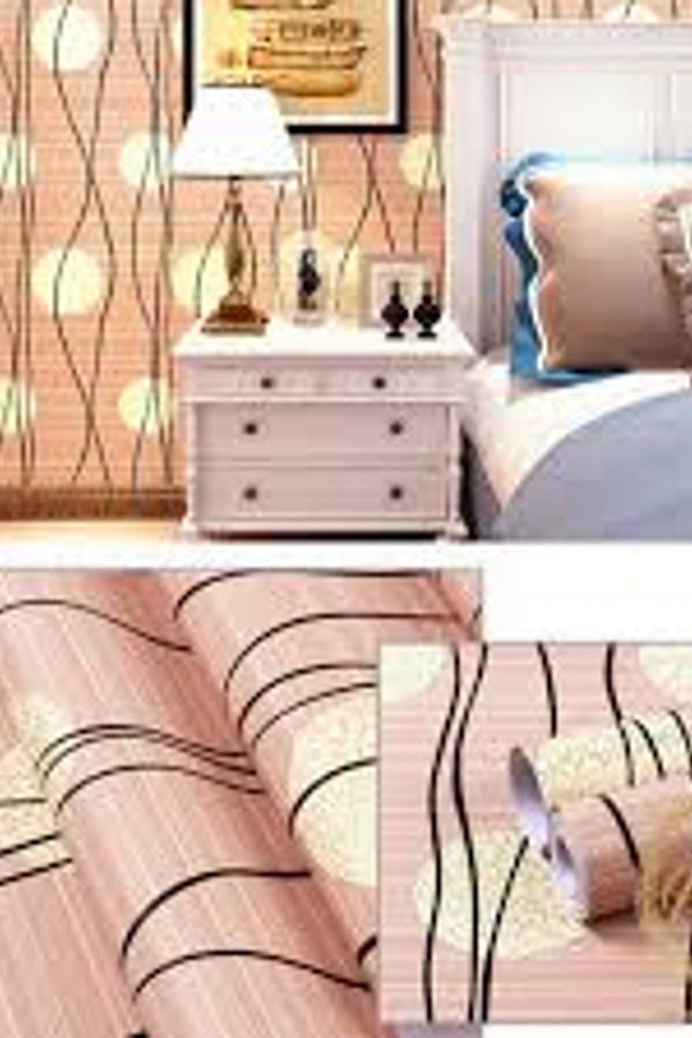  Papel Decomural Ondas y Círculos Rosa