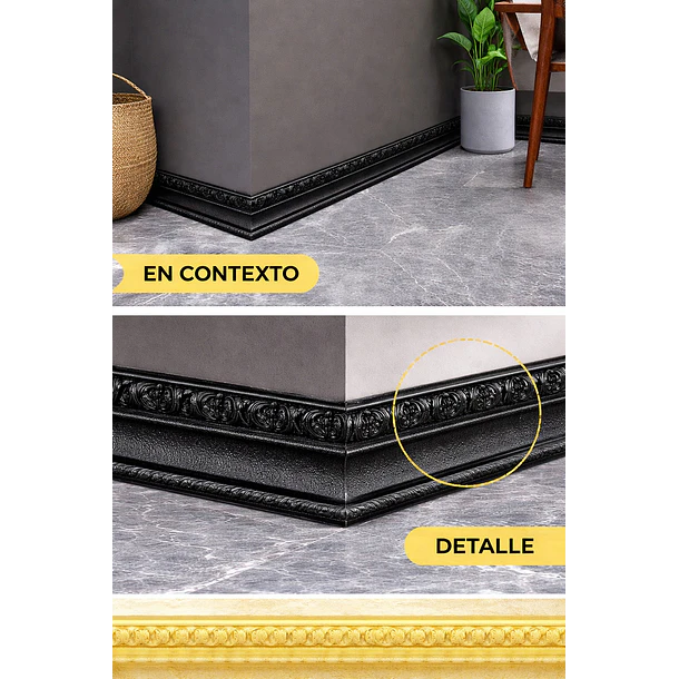 Guardapolvo Rollo Moldura Cornisa Zócalo Adhesivo Negro  4