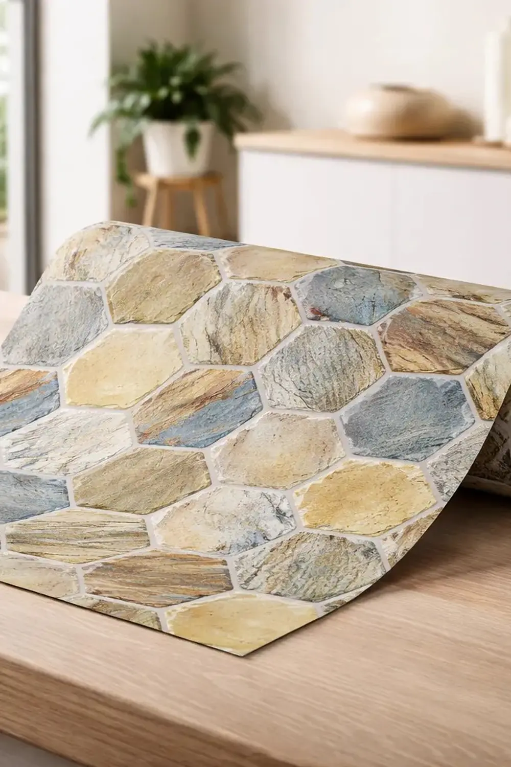 Papel mural  Piedras naranja, gris , marrón bordes blancos PACK DE  3 UNIDADES