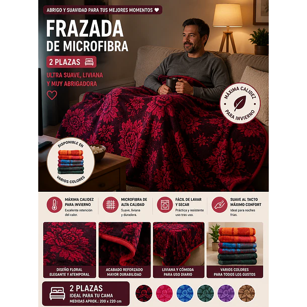 Frazada 2 Plazas de Microfibra Poliéster | Ultra Suave, Liviana y Abrigadora 2