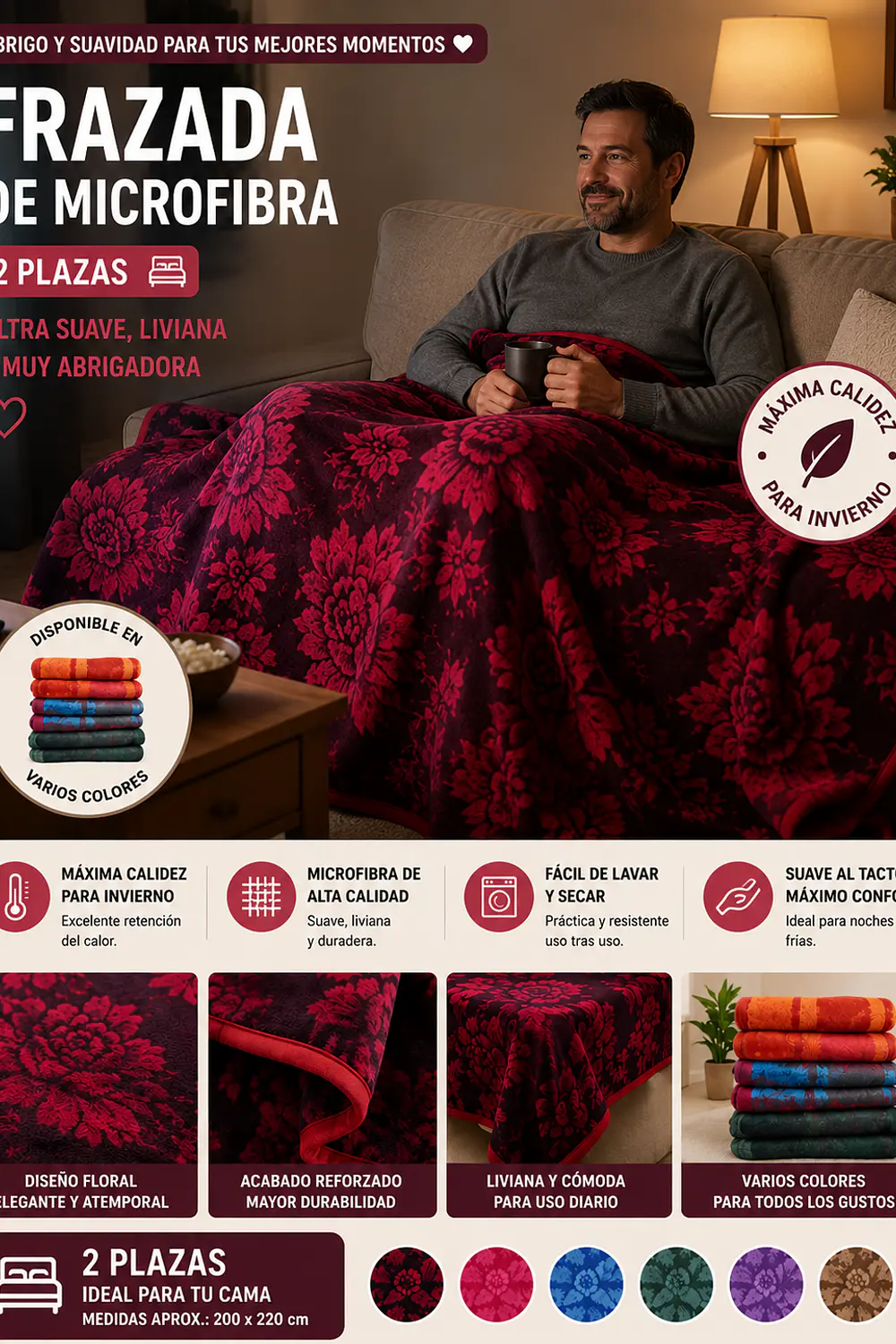 Frazada 2 Plazas de Microfibra Poliéster | Ultra Suave, Liviana y Abrigadora