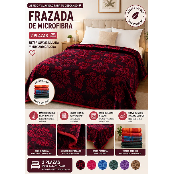 Frazada 2 Plazas de Microfibra Poliéster | Ultra Suave, Liviana y Abrigadora 4
