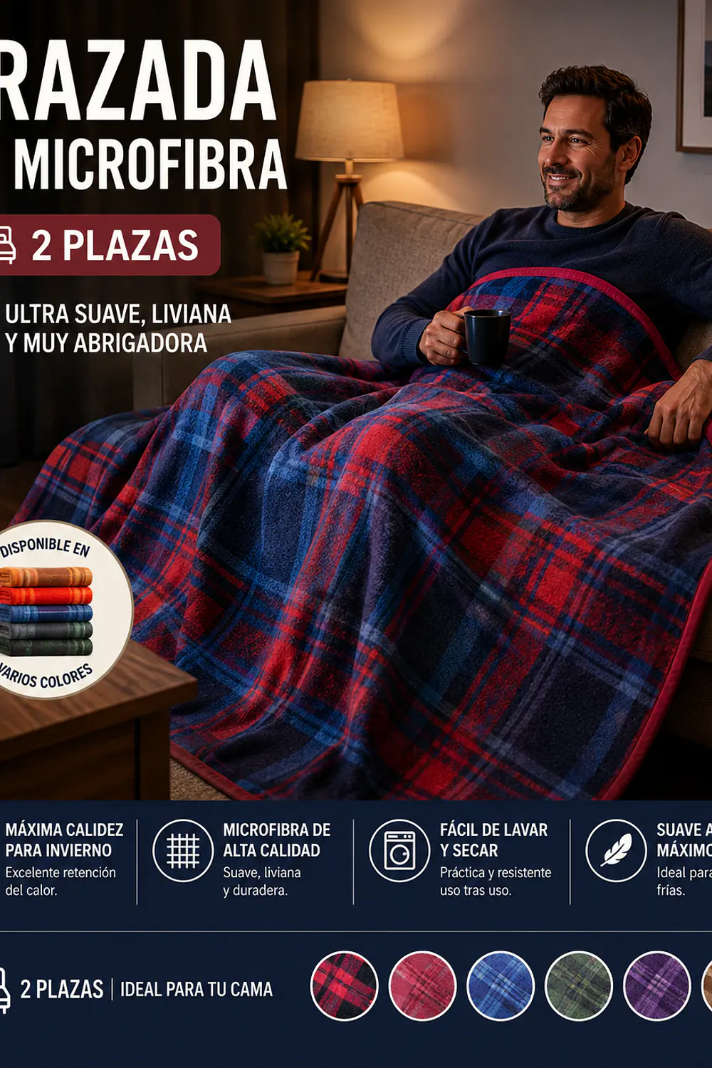 Frazada 2 Plazas de Microfibra Poliéster | Ultra Suave, Liviana y Abrigadora
