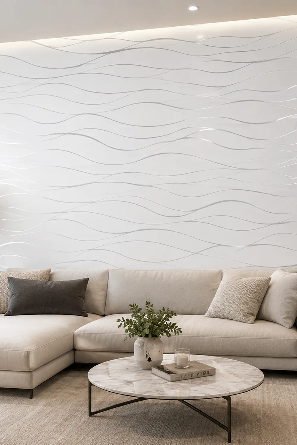 Papel Decomural Autoadhesivo Ondas Plateadas 