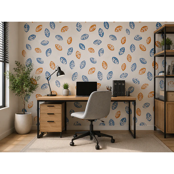 Papel Decomural- Hojas Azul/Naranja 2