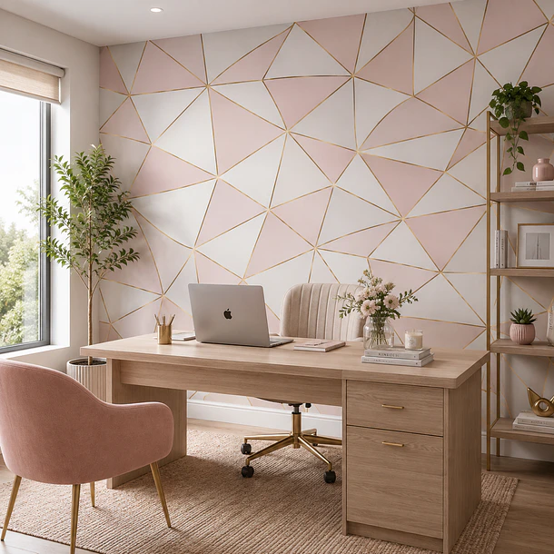 Papel Mural Autoadhesivo Triángulos Rosa Dorado 10m x 60cm 9