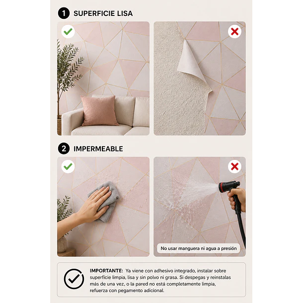 Papel Mural Autoadhesivo Triángulos Rosa Dorado 10m x 60cm 5
