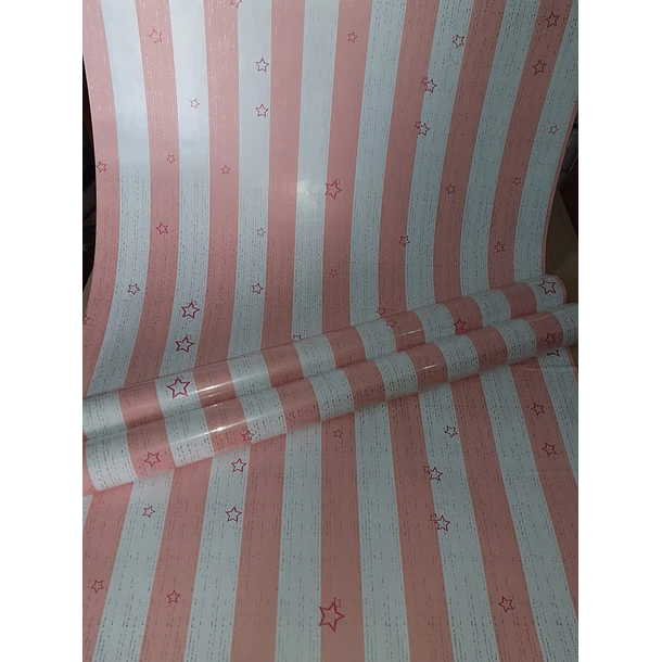 Papel Decomural  Franjas con Estrellas Rosa 3