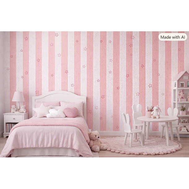 Papel Decomural  Franjas con Estrellas Rosa 1