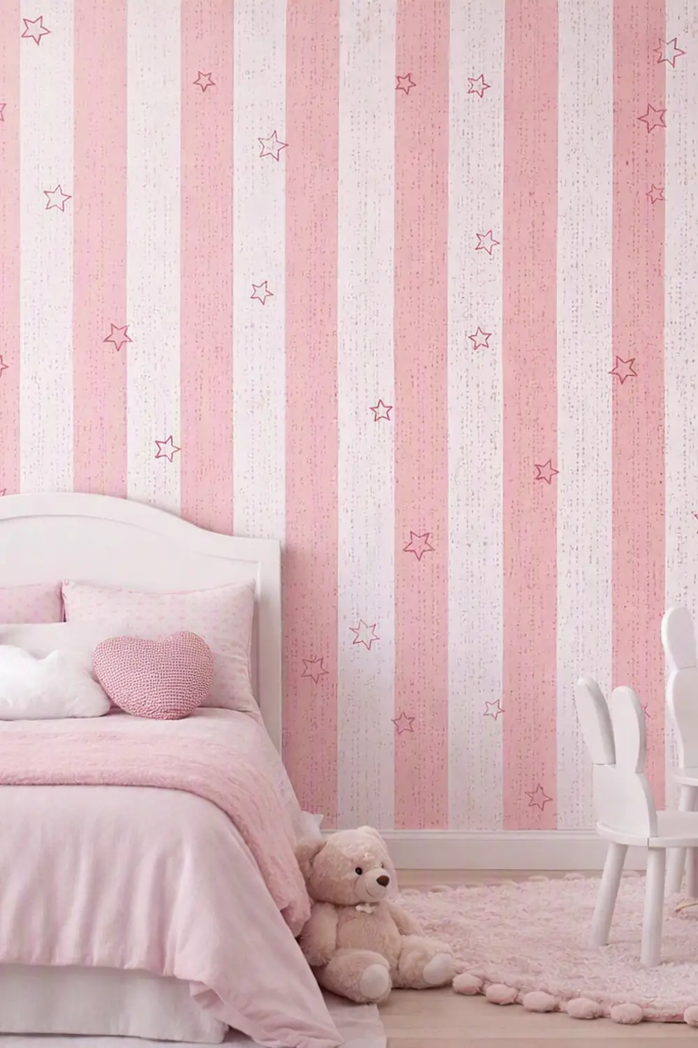 Papel Decomural  Franjas con Estrellas Rosa