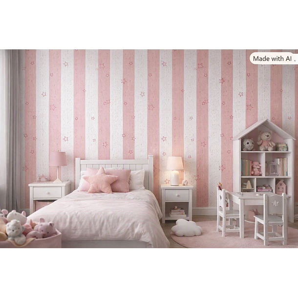Papel Decomural  Franjas con Estrellas Rosa 2