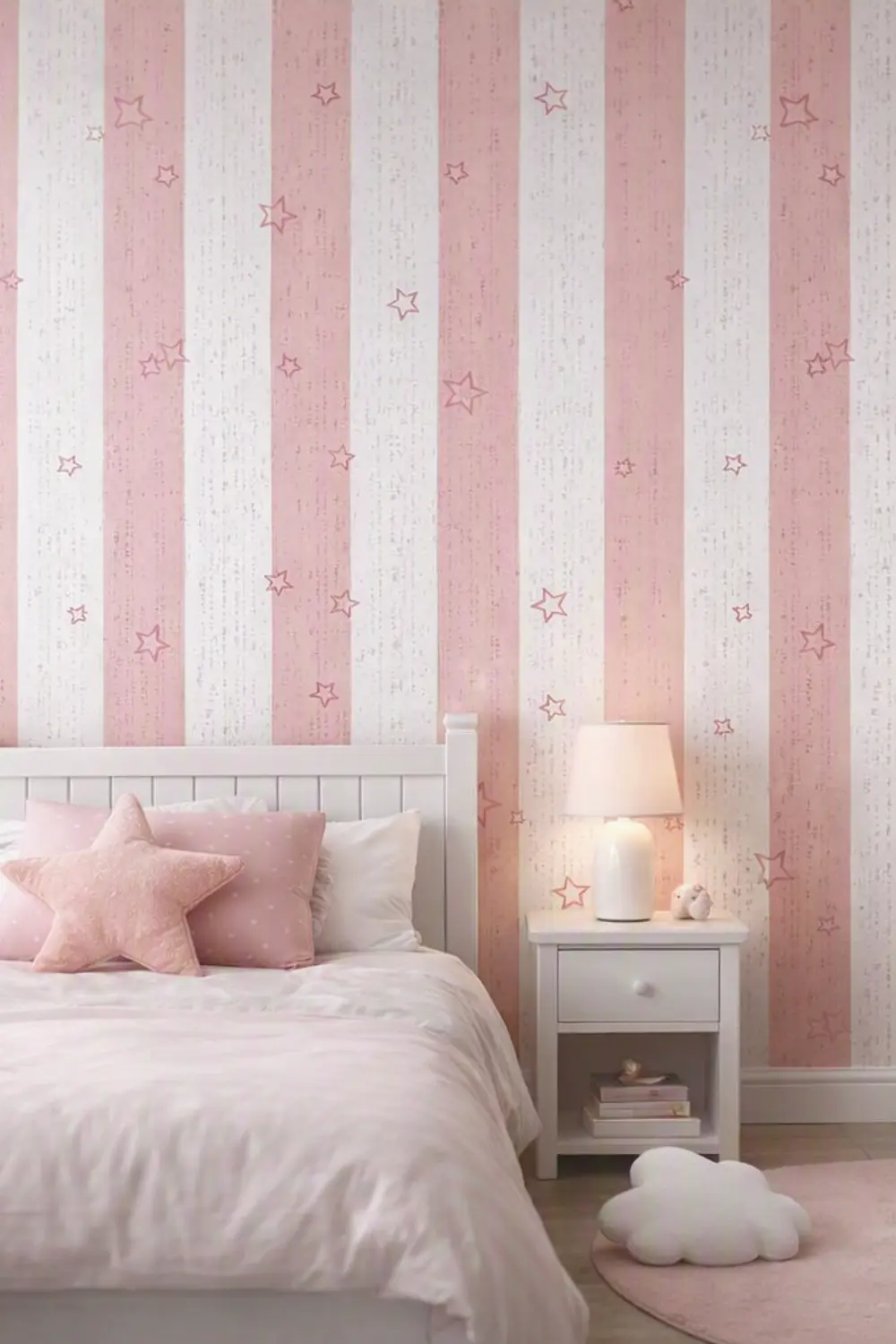 Papel Decomural  Franjas con Estrellas Rosa