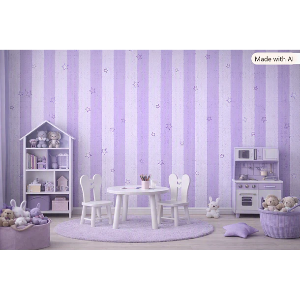 Papel Decomural  Franjas con Estrellas Lila 1