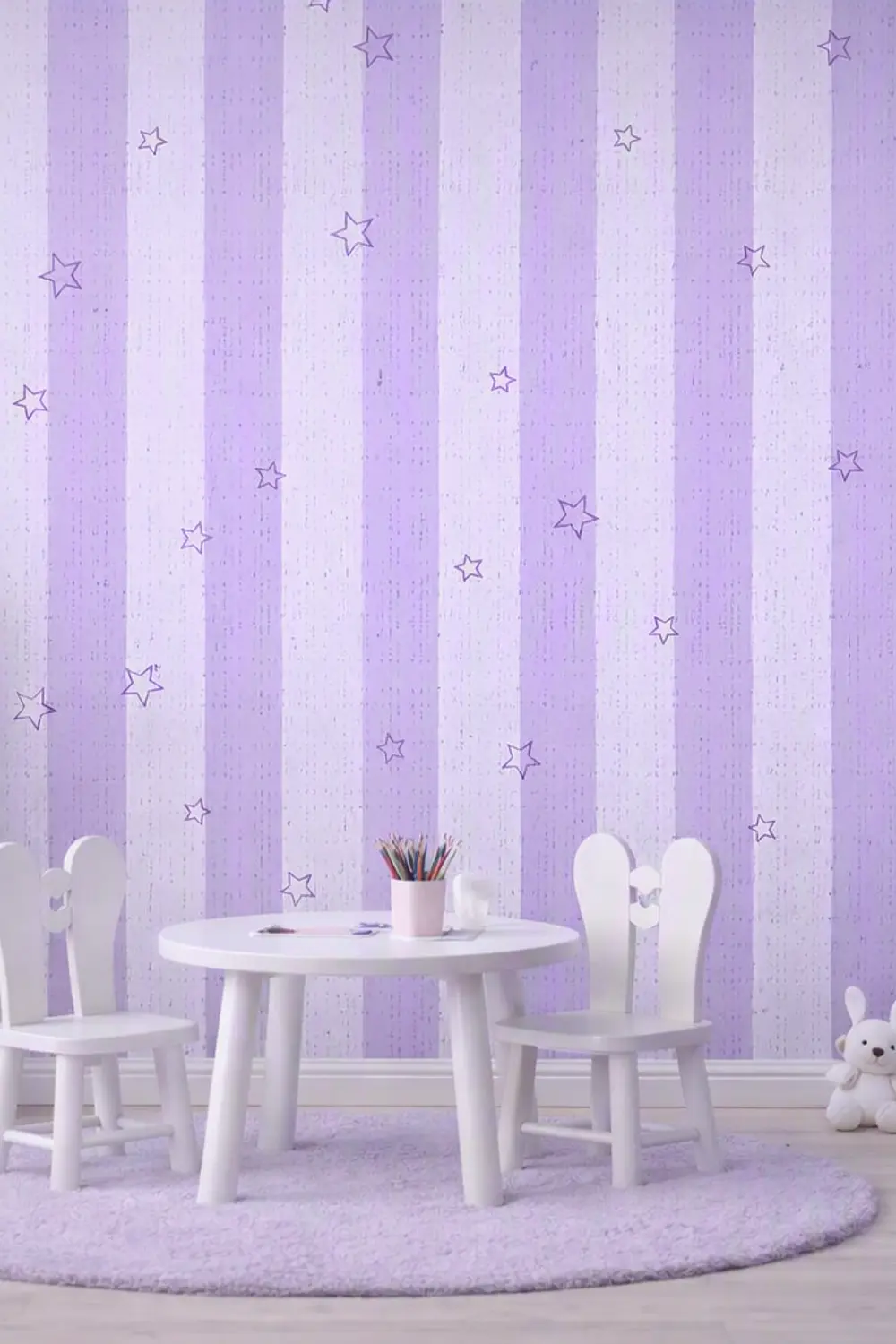 Papel Decomural  Franjas con Estrellas Lila