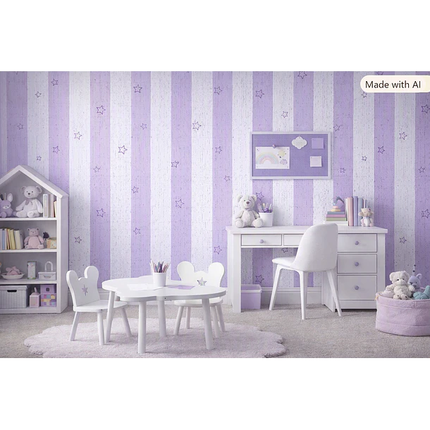 Papel Decomural  Franjas con Estrellas Lila 2