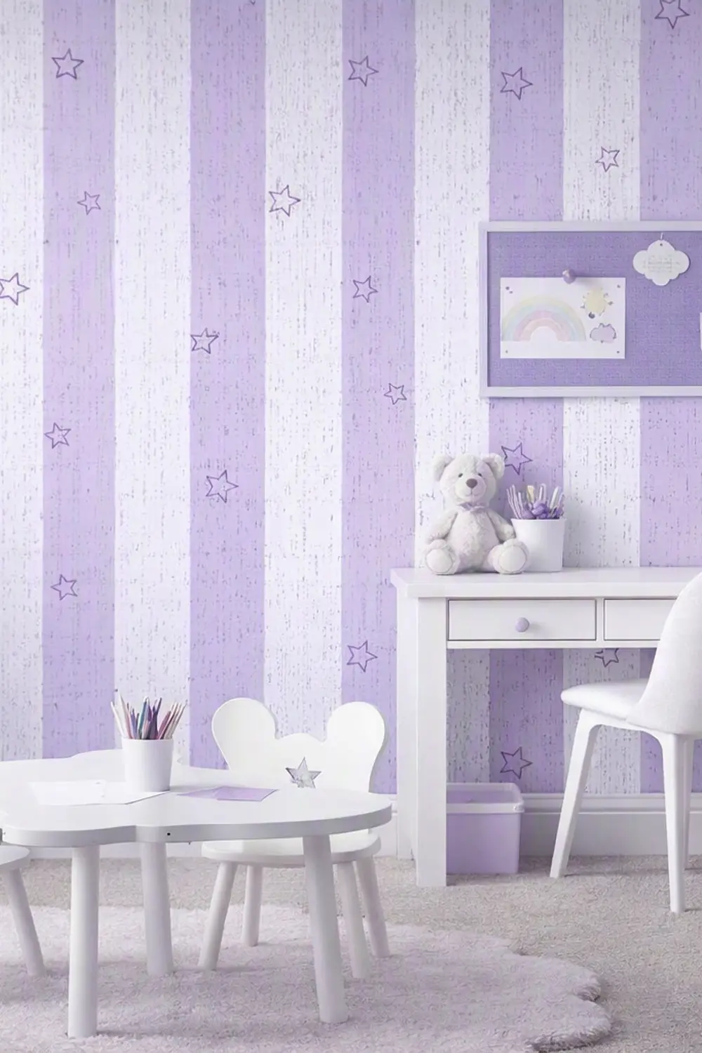 Papel Decomural  Franjas con Estrellas Lila