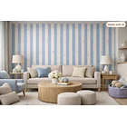 Papel Decomural  Franjas con Estrellas Celeste  4