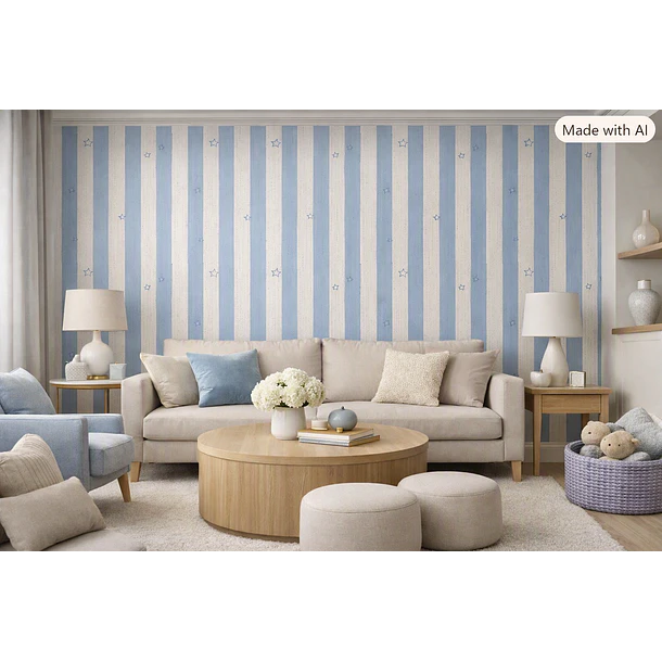Papel Decomural  Franjas con Estrellas Celeste  4