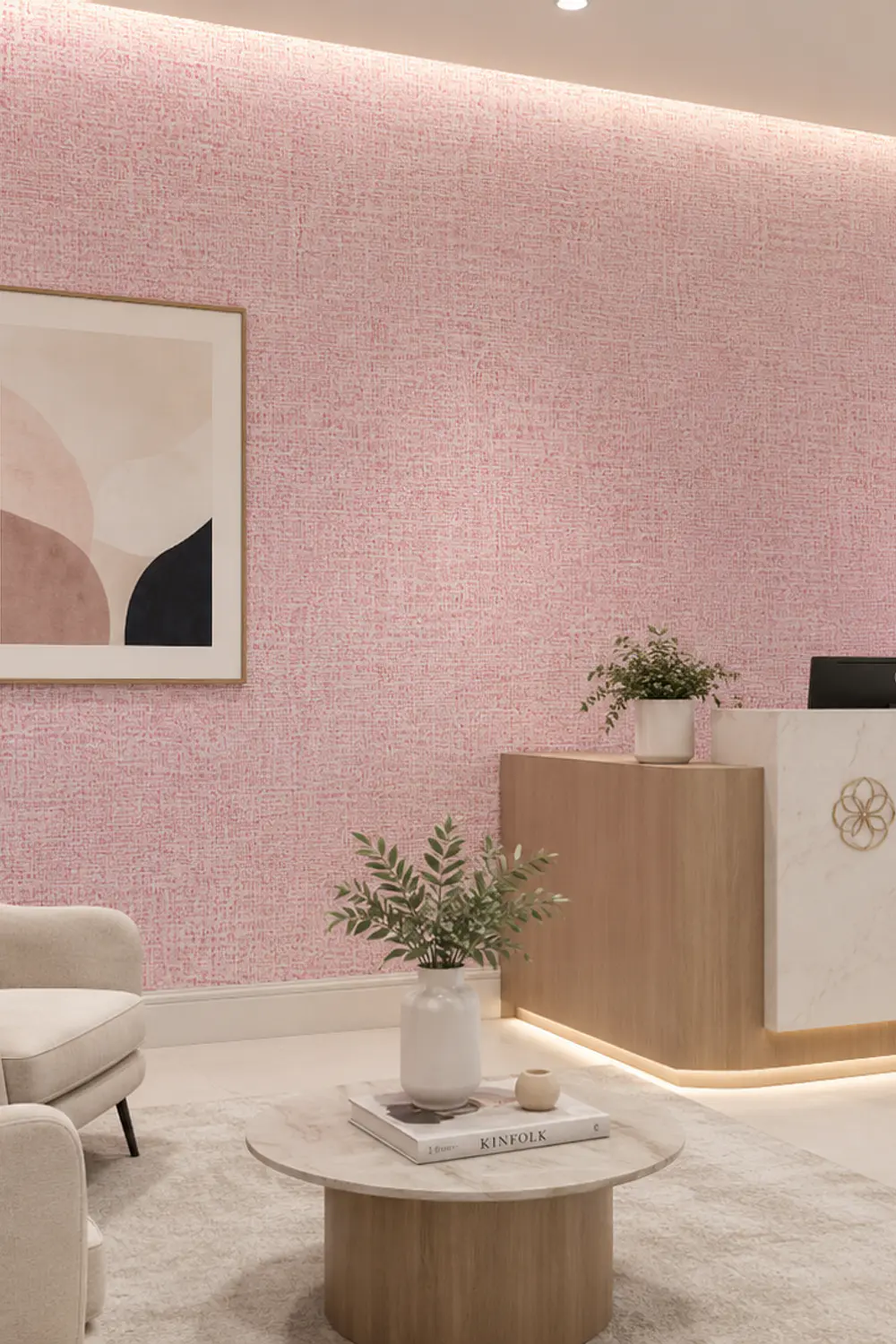 Papel autoadhesivo con textura de Lino color Rosa 50 cm x 10 m