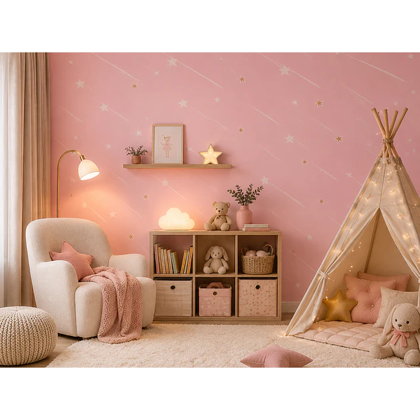 Papel decomural estrellas Rosa  1