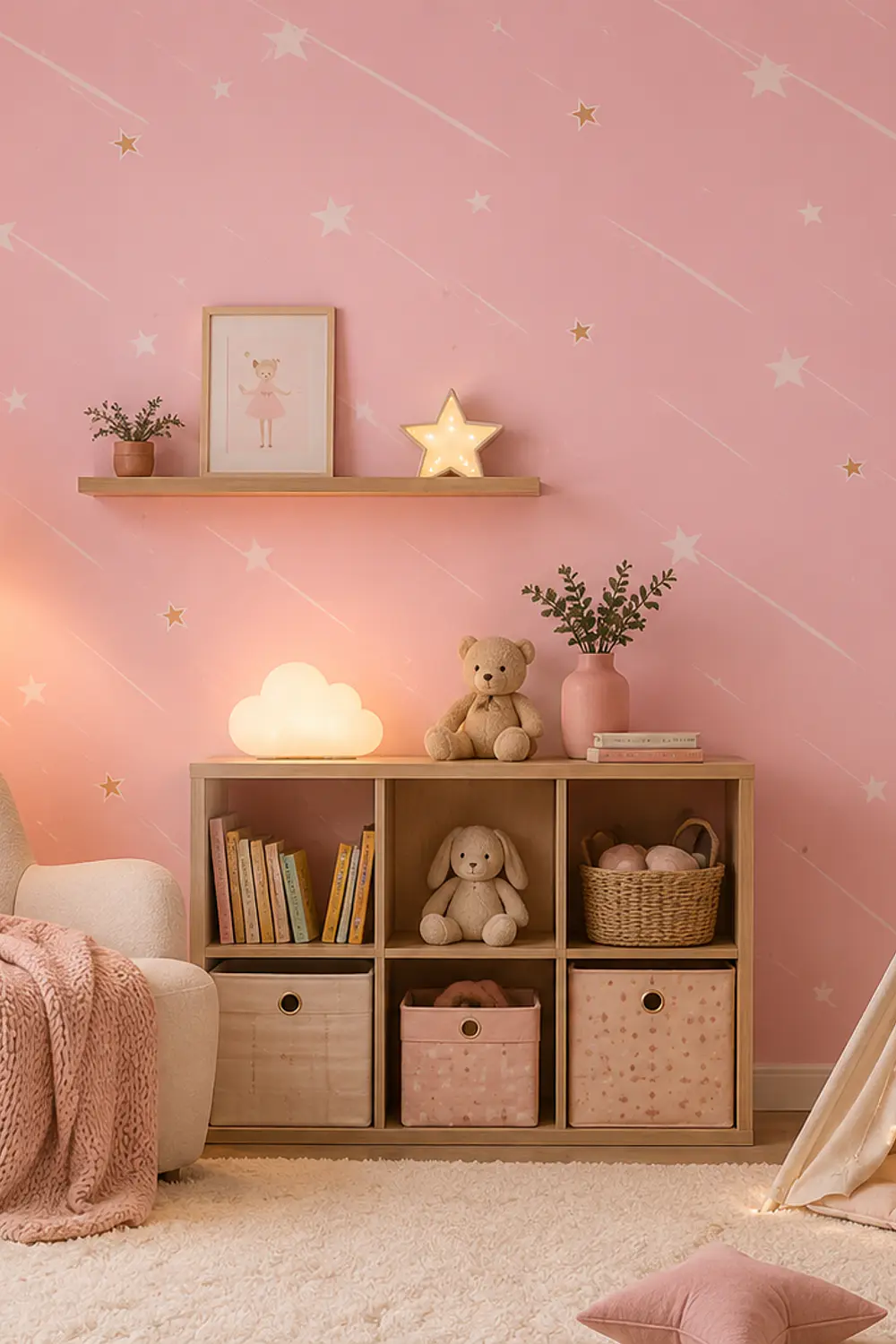 Papel decomural estrellas Rosa 