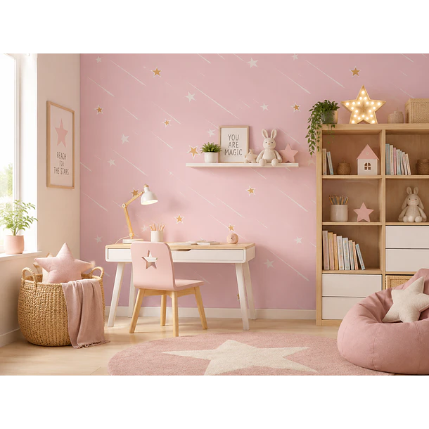 Papel decomural estrellas Rosa  2