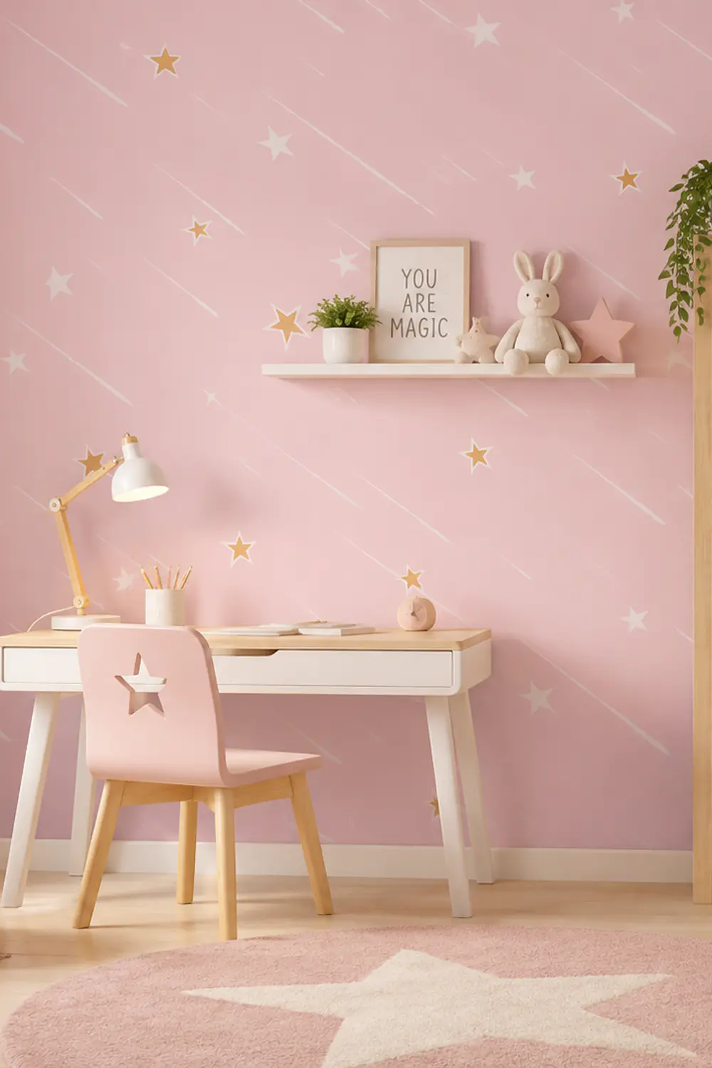 Papel decomural estrellas Rosa 