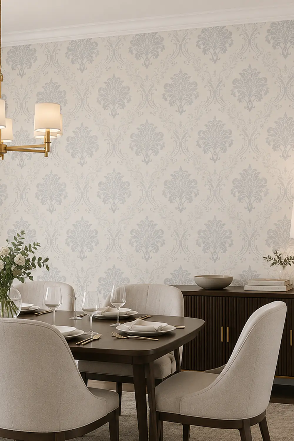 Papel Mural Mosaico Elegante Blanco y Plateado texturizado