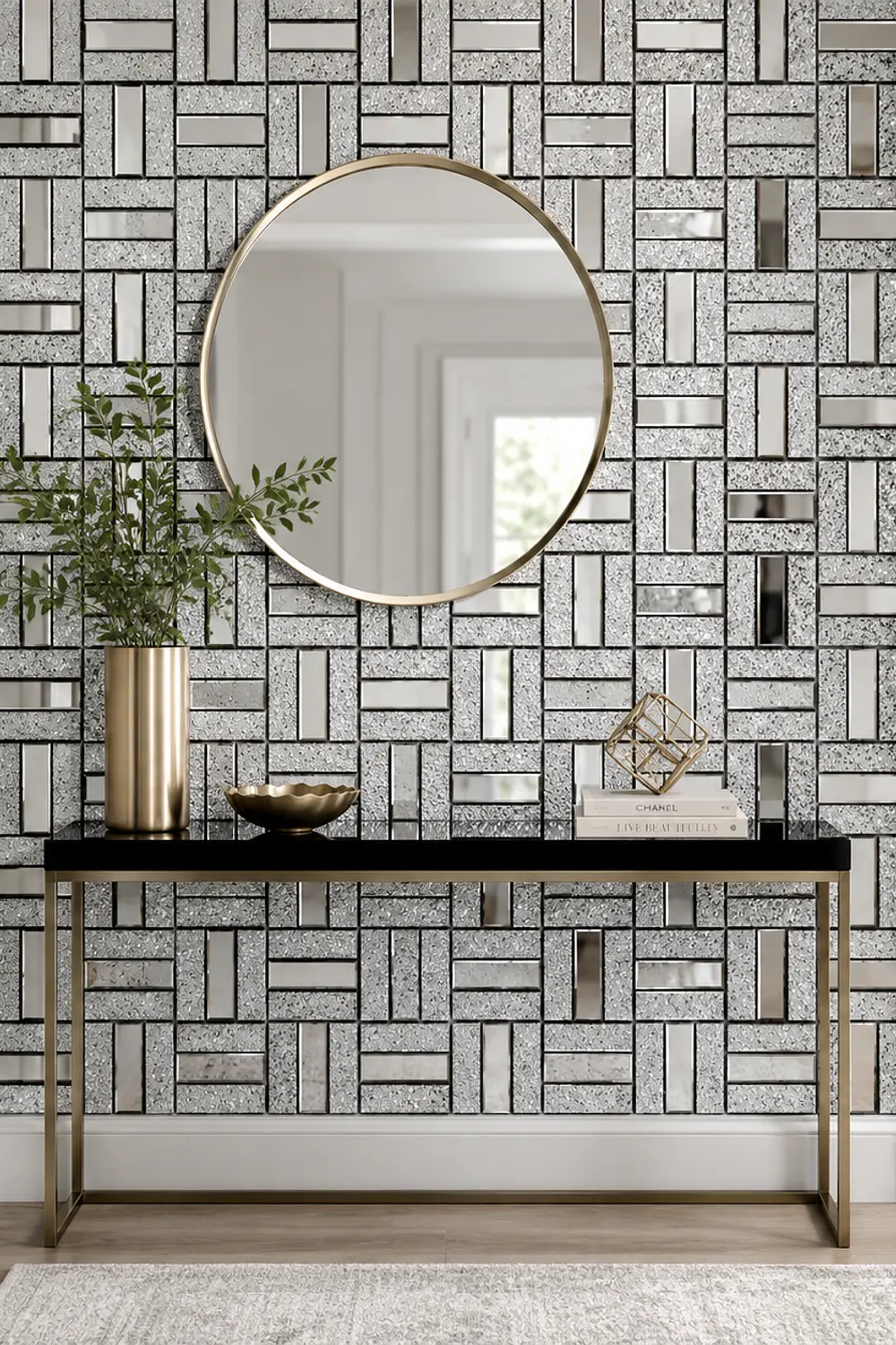 Pegatina Mosaico de Metal tipo espejo Plateado   3D autoadhesivo 30x30 