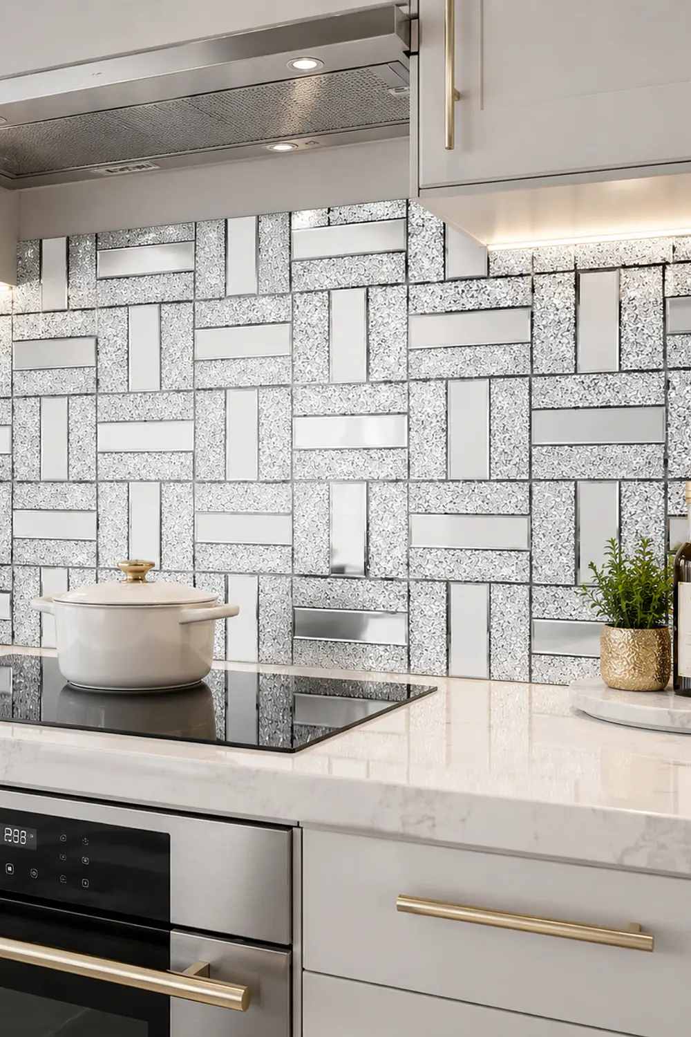 Pegatina Mosaico de Metal tipo espejo Plateado   3D autoadhesivo 30x30 