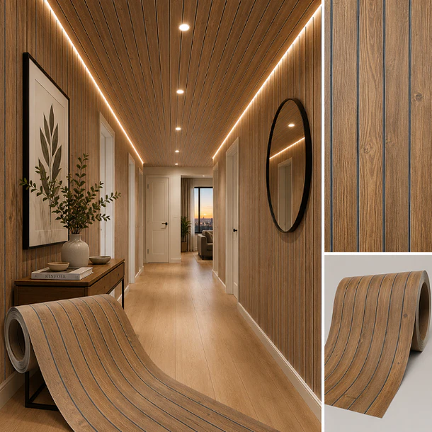 Rollo Wall Panel Autoadhesivo 3D Marrón  3m x 60 cm 1