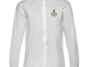 Camisa Branca de Botões Masculina com Logo da Maçonaria - Design de Símbolo com Esquadro e Compasso.