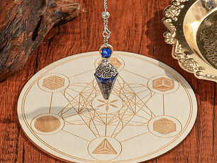 Conjunto de Pêndulo Espiritual + Placa de Madeira com Diâmetro 15cm