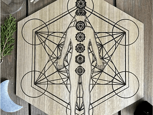 Placa de Madeira Hexagonal com Diâmetro 20cm com Cubo de Metatron