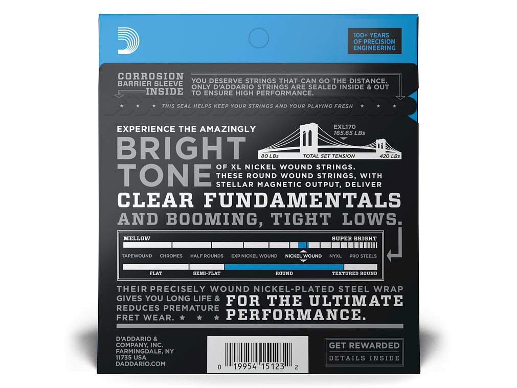 D'Addario EXL170 XL 45-105 SET BASS XL 45-100 LONG 2