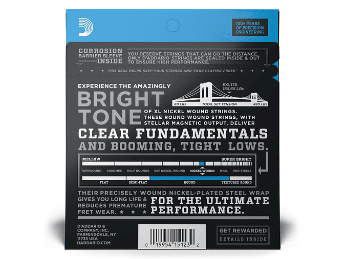 D'Addario EXL170 XL 45-105 SET BASS XL 45-100 LONG 2