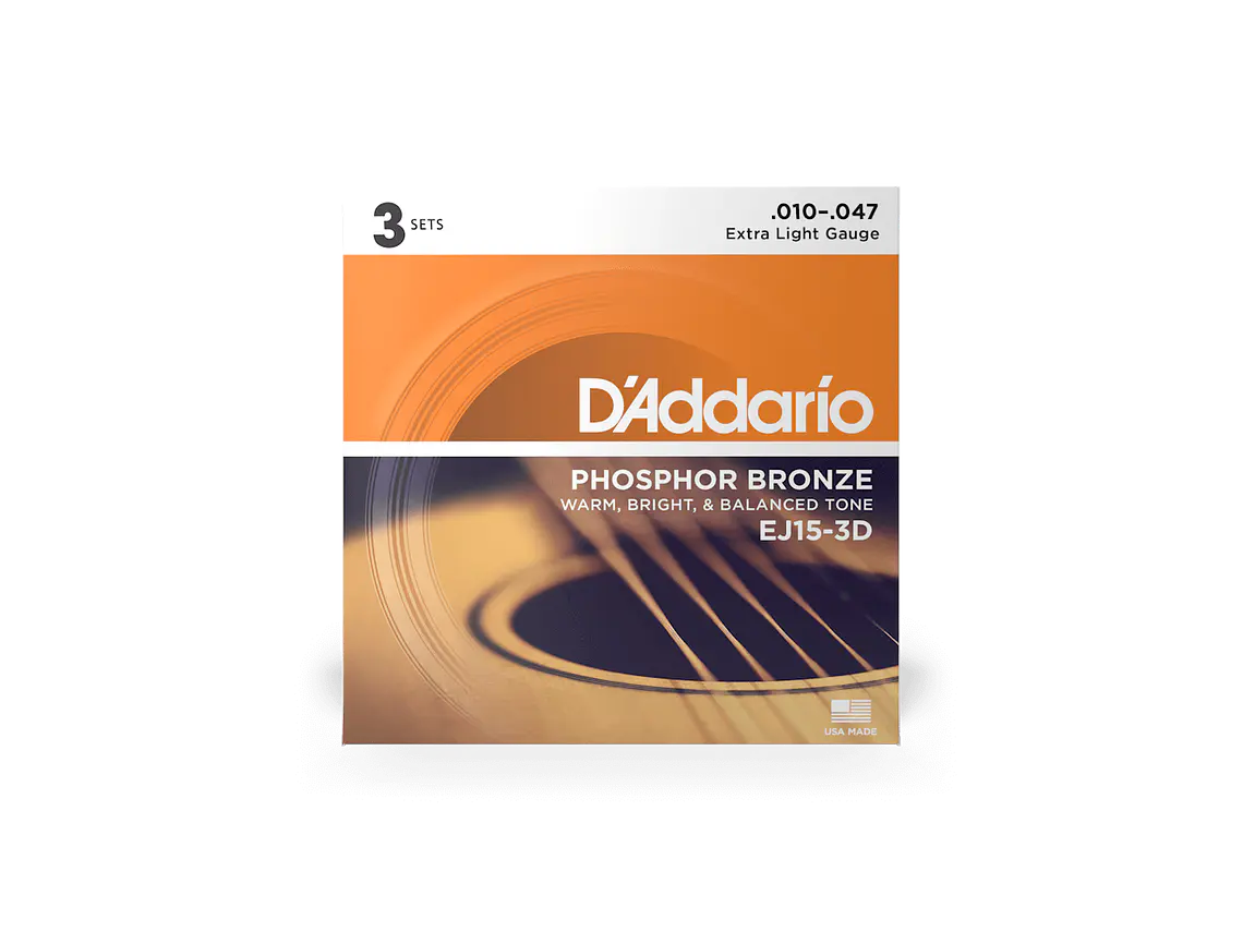 D'Addario EJ15-3D Phosphor Bronze Extra Light - 3 JOGOS 1