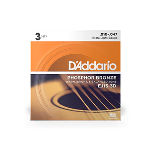 D'Addario EJ15-3D Phosphor Bronze Extra Light - 3 JOGOS