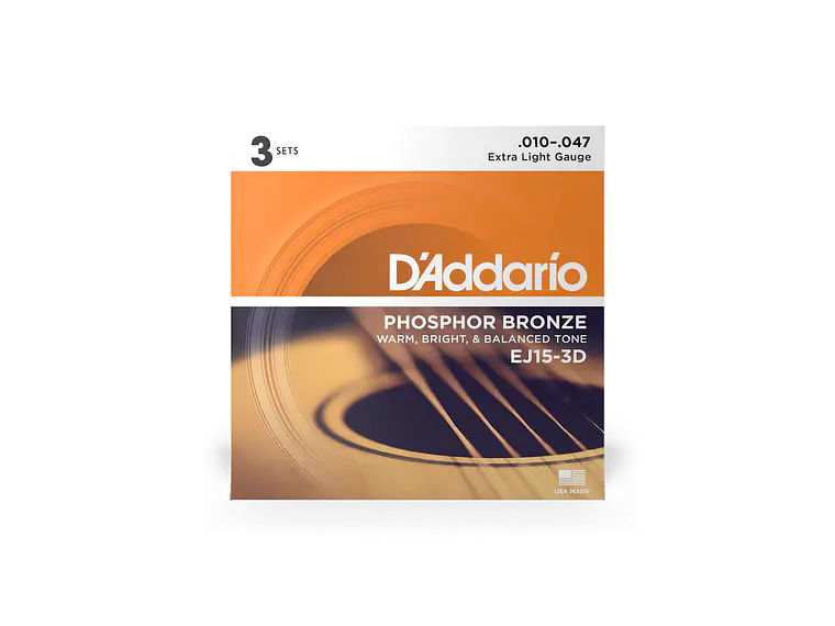 D'Addario EJ15-3D Phosphor Bronze Extra Light - 3 JOGOS 1