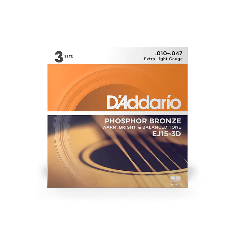 D'Addario EJ15-3D Phosphor Bronze Extra Light - 3 JOGOS 1