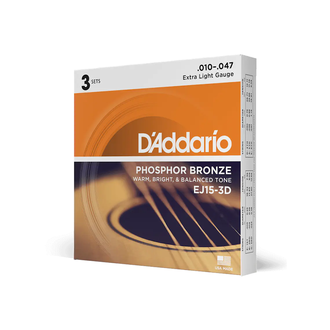D'Addario EJ15-3D Phosphor Bronze Extra Light - 3 JOGOS 6