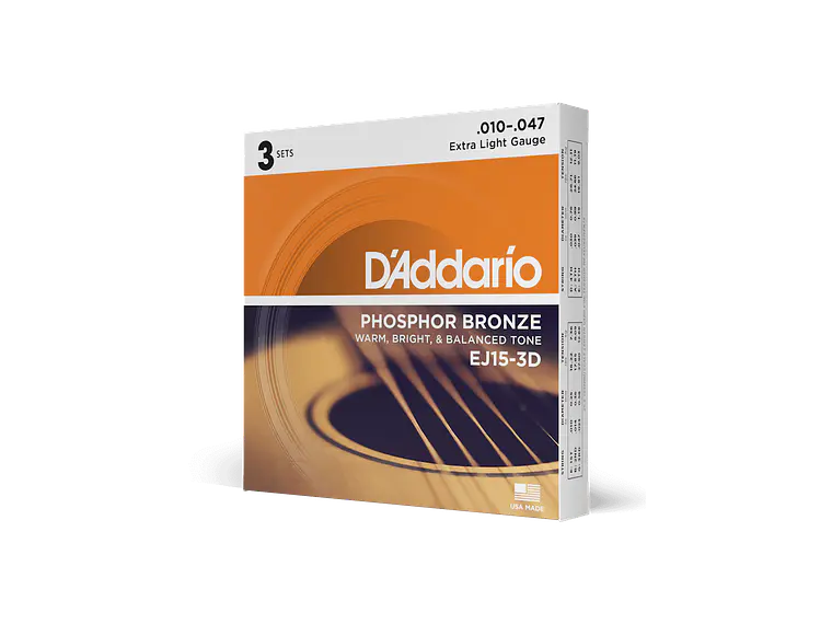 D'Addario EJ15-3D Phosphor Bronze Extra Light - 3 JOGOS 6