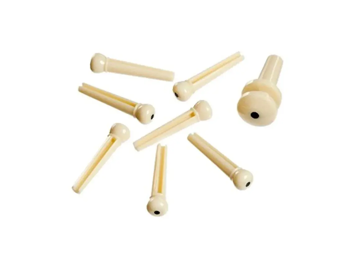 D'Addario Injected Molded Bridge Pins with End Pin, Set of 7, Ivory with Ebony Dot 1