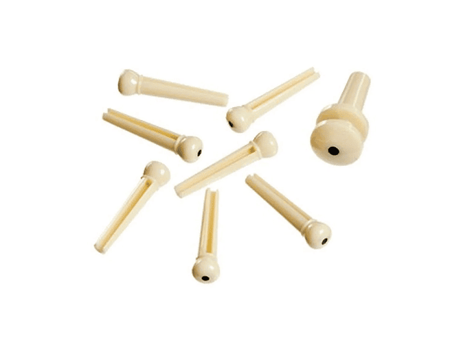 D'Addario Injected Molded Bridge Pins with End Pin, Set of 7, Ivory with Ebony Dot 1