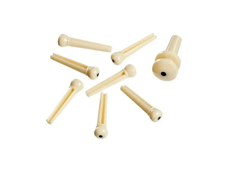 D'Addario Injected Molded Bridge Pins with End Pin, Set of 7, Ivory with Ebony Dot 1