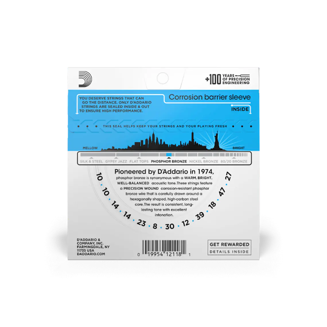 D'Addario EJ38 10-47 Light 12 cordas, Phosphor Bronze 3