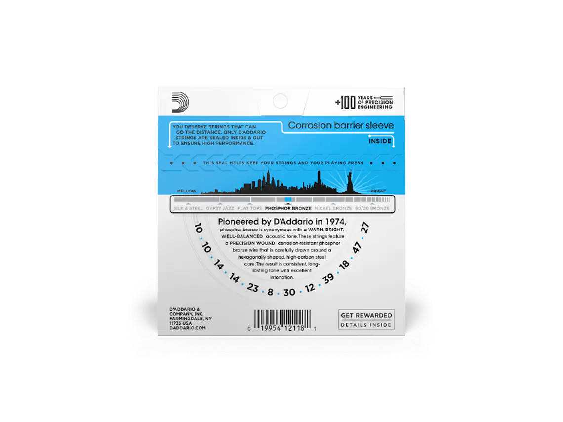 D'Addario EJ38 10-47 Light 12 cordas, Phosphor Bronze 3