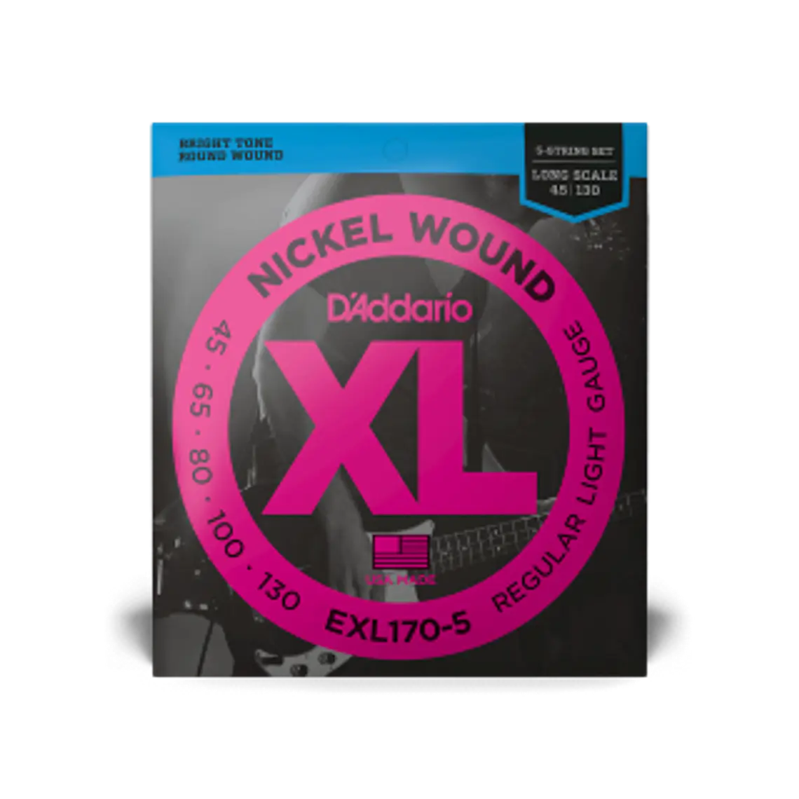 D'Addario EXL170-5 45-130 Regular Light 5 cordas , Long Scale, XL Nickel Bass Strings 1