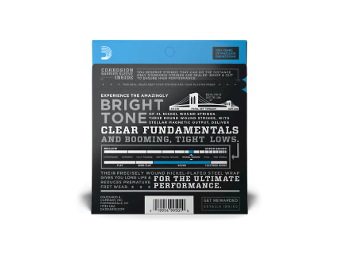 D'Addario EXL170-5 45-130 Regular Light 5 cordas , Long Scale, XL Nickel Bass Strings 3